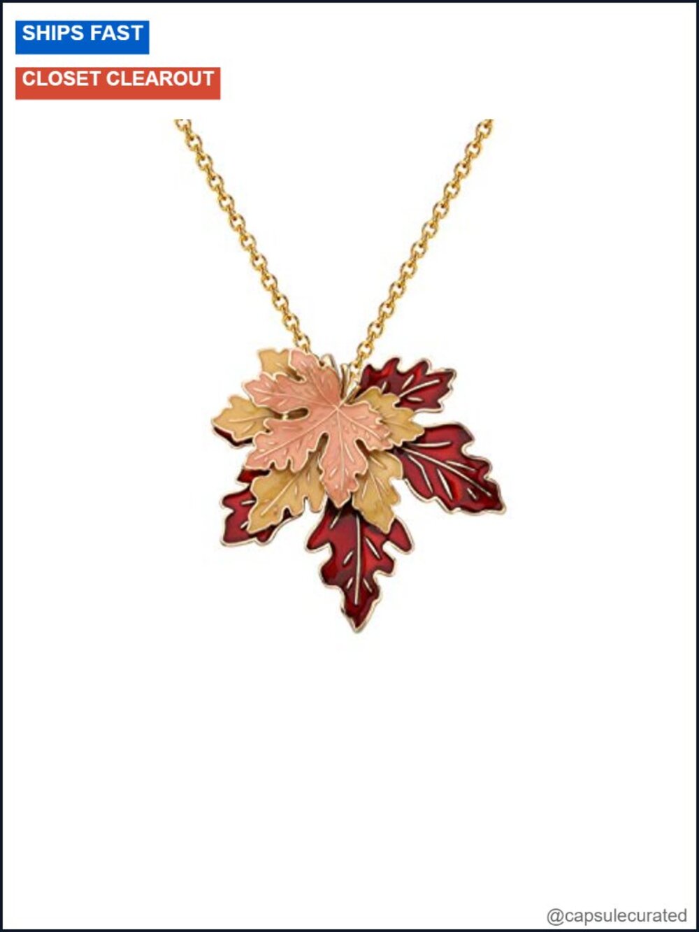 Maple Leaf Pendant Necklace with Enamel Charm, Cable Chain